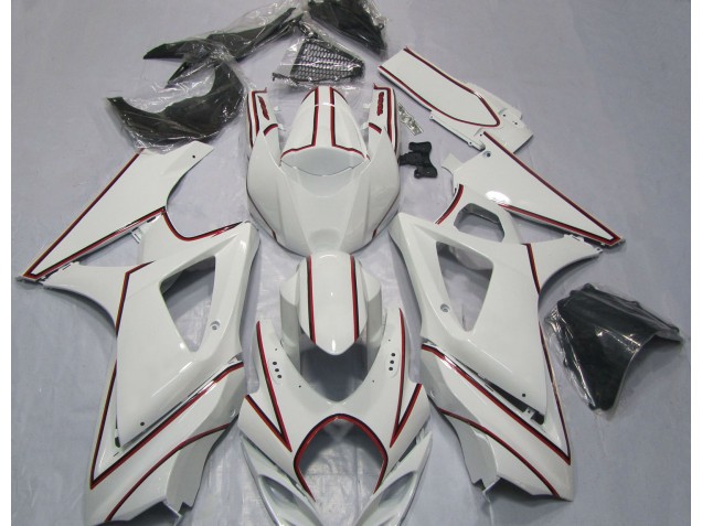 Weiß Mit Rotem Nadelstreifen 2007-2008 Suzuki GSXR 1000 Motorrad Verkleidung
