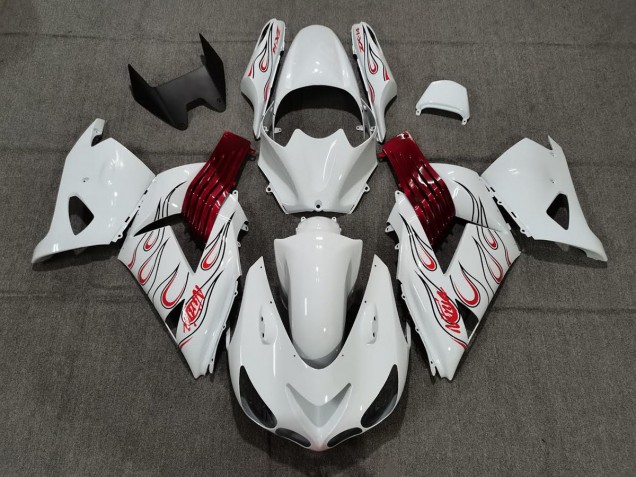 Weiß Rot Flamme 2006-2011 Kawasaki ZX14R Motorrad Verkleidung Weiß Rot Flamme 2006-2011 Kawasaki ZX14R Motorrad Verkleidung