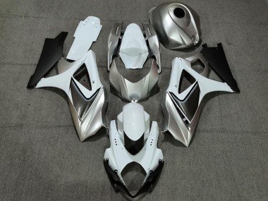 Benutzerdefiniert Silber Weiß Mit Schwarz 2007-2008 Suzuki GSXR 1000 Motorrad Verkleidung