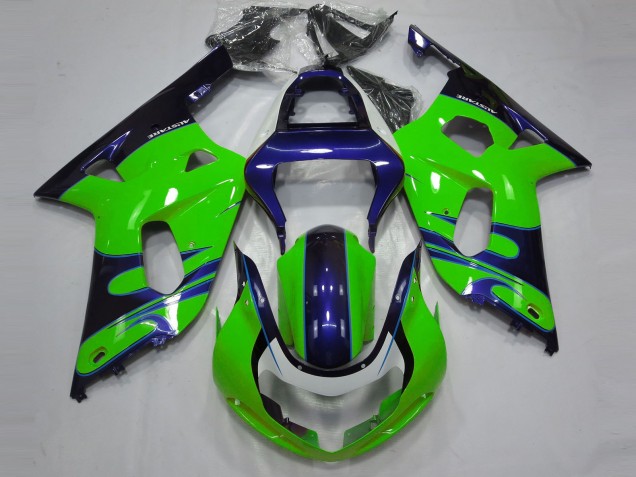 Glänzend Grün & Blau 2001-2003 Suzuki GSXR 600-750 Motorrad Verkleidung Glänzend Grün & Blau 2001-2003 Suzuki GSXR 600-750 Motorrad Verkleidung