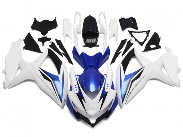 Glänzend Weiß Mit Silber & Blau 2008-2010 Suzuki GSXR 600-750 Motorrad Verkleidung Glänzend Weiß Mit Silber & Blau 2008-2010 Suzuki GSXR 600-750 Motorrad Verkleidung