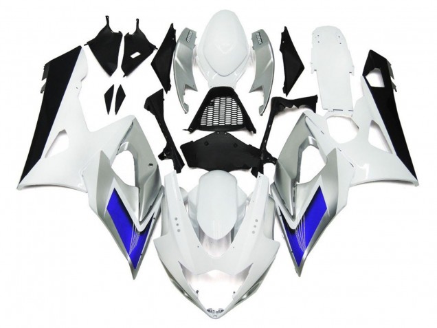 Glänzend Weiß Mit Silbernen Akzenten & Blau 2005-2006 Suzuki GSXR 1000 Motorrad Verkleidung
