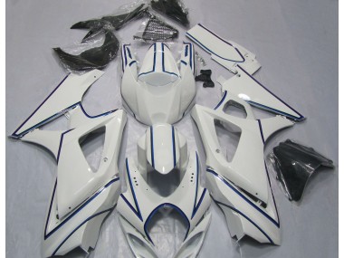 Glänzend Weißer Blauer Nadelstreifen 2007-2008 Suzuki GSXR 1000 Motorrad Verkleidung