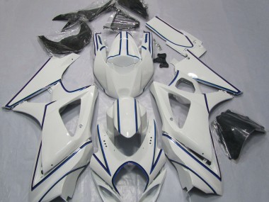 Glänzend Weißer Blauer Nadelstreifen 2007-2008 Suzuki GSXR 1000 Motorrad Verkleidung