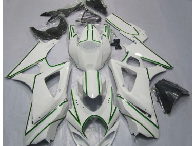 Glänzend Weißer Grüner Nadelstreifen 2007-2008 Suzuki GSXR 1000 Motorrad Verkleidung