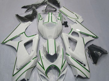 Glänzend Weißer Grüner Nadelstreifen 2007-2008 Suzuki GSXR 1000 Motorrad Verkleidung
