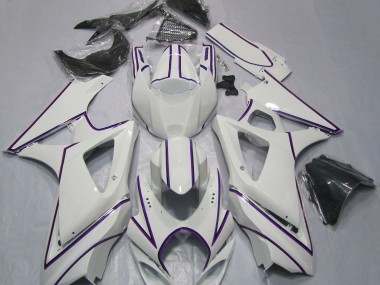 Glänzend Weißer Lila Nadelstreifen 2007-2008 Suzuki GSXR 1000 Motorrad Verkleidung
