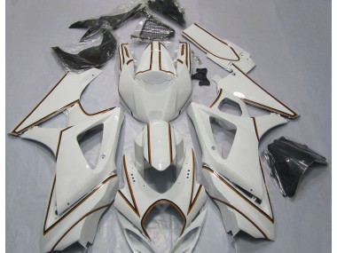Glänzend Weißer Oranger Nadelstreifen 2007-2008 Suzuki GSXR 1000 Motorrad Verkleidung
