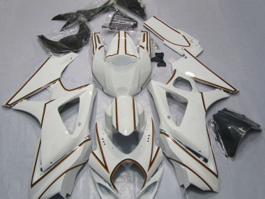 Glänzend Weißer Oranger Nadelstreifen 2007-2008 Suzuki GSXR 1000 Motorrad Verkleidung