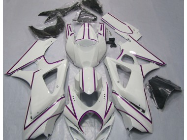 Glänzend Weißer Rosa Nadelstreifen 2007-2008 Suzuki GSXR 1000 Motorrad Verkleidung