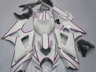Glänzend Weißer Rosa Nadelstreifen 2007-2008 Suzuki GSXR 1000 Motorrad Verkleidung