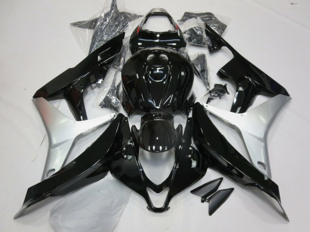 Glänzendes Schwarz & Silber 2007-2008 Honda CBR600RR Motorrad Verkleidung