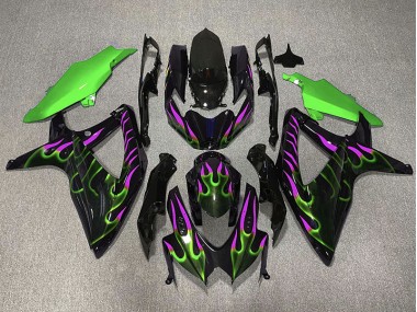 Grün & Magenta Flamme 2008-2010 Suzuki GSXR 600-750 Motorrad Verkleidung