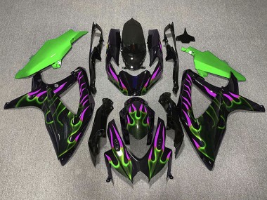Grün & Magenta Flamme 2008-2010 Suzuki GSXR 600-750 Motorrad Verkleidung