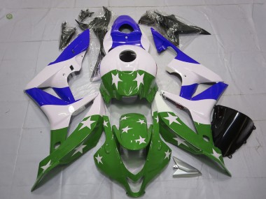 Grüne & Blaue Sterne & Streifen 2007-2008 Honda CBR600RR Motorrad Verkleidung