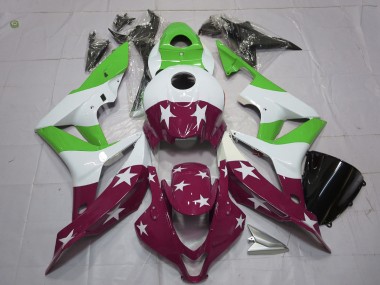 Grüne & Kastanienbraune Sterne & Streifen 2007-2008 Honda CBR600RR Motorrad Verkleidung