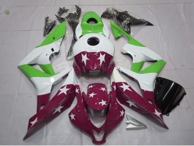 Grüne & Kastanienbraune Sterne & Streifen 2007-2008 Honda CBR600RR Motorrad Verkleidung