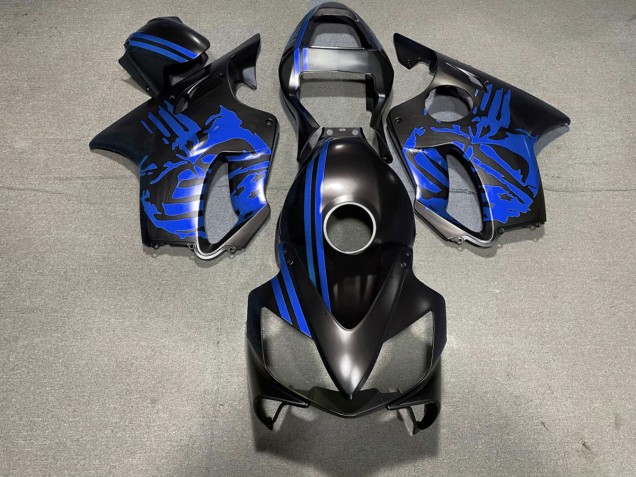 Matt Schwarzer & Blauer Totenkopf 2001-2003 Honda CBR600 F4i Motorrad Verkleidung