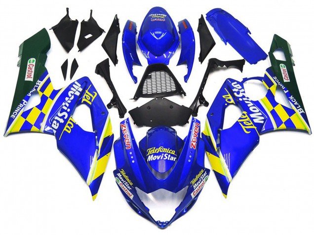 Movistar Blau & Gelb Kariert 2005-2006 Suzuki GSXR 1000 Motorrad Verkleidung Movistar Blau & Gelb Kariert 2005-2006 Suzuki GSXR 1000 Motorrad Verkleidung