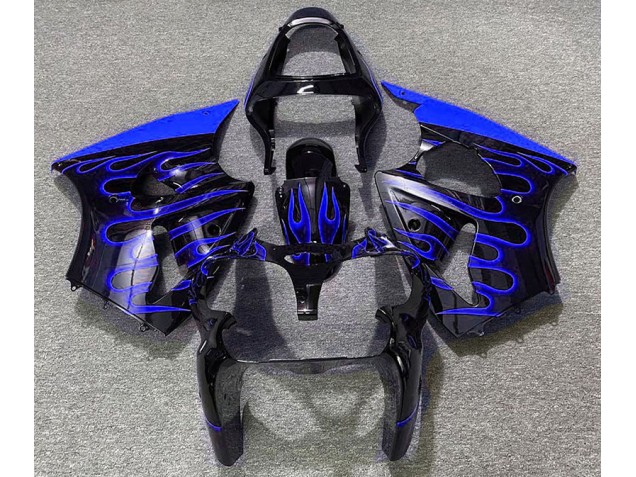 Schwarz Glänzend & Blau Flame 2000-2002 Kawasaki ZX6R Motorrad Verkleidung
