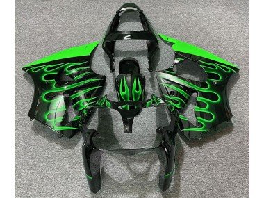 Schwarz Glänzend & Grün Flame 2000-2002 Kawasaki ZX6R Motorrad Verkleidung