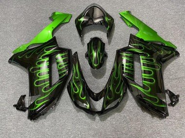 Schwarz Glänzend & Grün Flame 2007-2008 Kawasaki ZX6R Motorrad Verkleidung