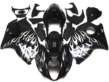 Schwarz Glänzend Mit Silber Flame 1997-2007 Suzuki GSXR 1300 Motorrad Verkleidung