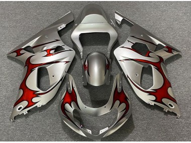 Silber Glänzend & Rot 2001-2003 Suzuki GSXR 600-750 Motorrad Verkleidung
